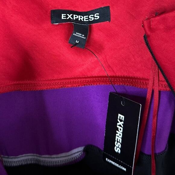 Express Satin Colorblock Tier Cowl Neck Sleeveless Midi Slip Dress SZ Medium NWT - Picture 7 of 9